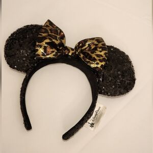 Sequin Minnie Ears with Leopard Bow Headband